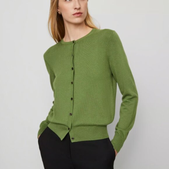 ANN TAYLOR THE ANN CARDIGAN LINEN BLEND BUTTON FRONT NWOT $90 M GREEN - Picture 1 of 5